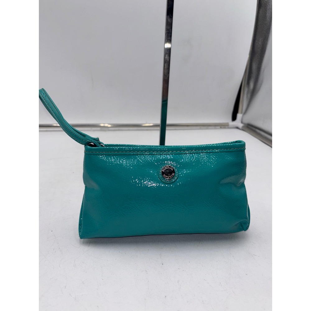 Nine and Co. Teal Patent Faux Leather Zip Wristlet Pouch with Card Slots